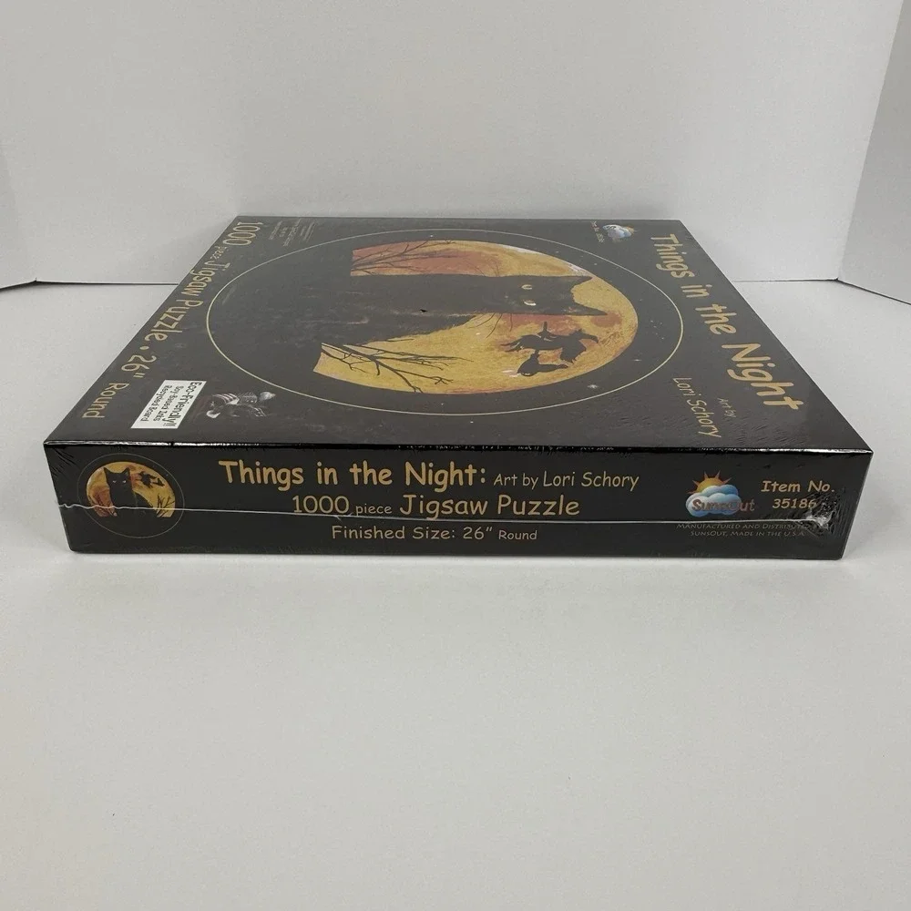 SunsOut Round Jigsaw Puzzle Things In The Night Halloween Witch Black Cat Sealed